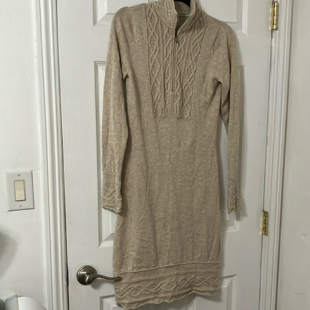 Athleta Beautiful Beige Cable Knit Sweater Dress